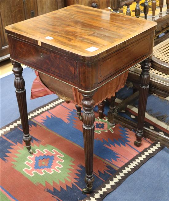 A George IV mahogany inlaid work table, W.54cm